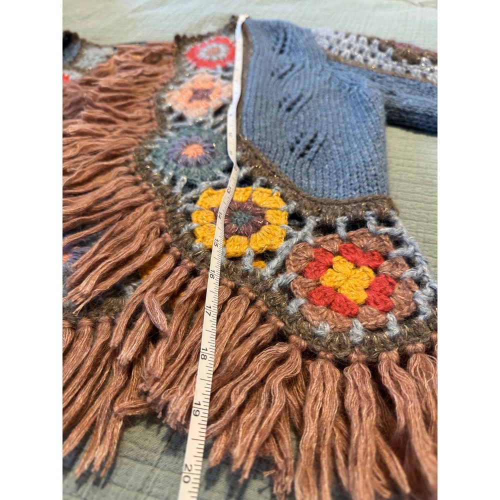 Peruvian Connection Lookout Mountain Bolero Alpaca Crochet Fringe Cardigan Boho - Picture 7 of 8